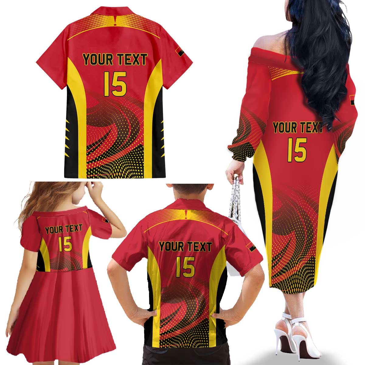 Angola Basketball Custom Family Matching Off The Shoulder Long Sleeve Dress and Hawaiian Shirt Go Champions - Wonder Print Shop