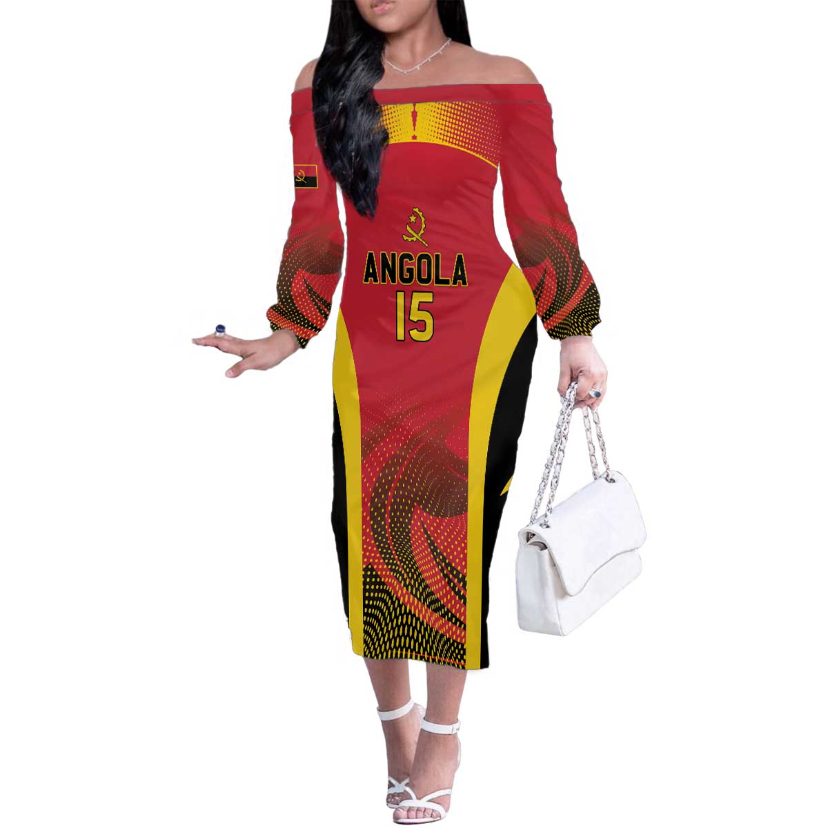 Angola Basketball Custom Family Matching Off The Shoulder Long Sleeve Dress and Hawaiian Shirt Go Champions - Wonder Print Shop