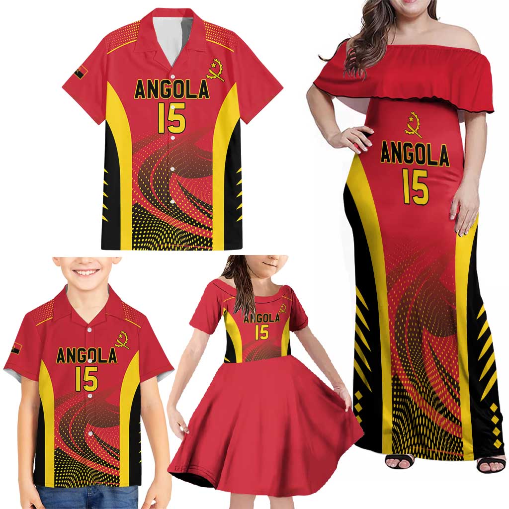Angola Basketball Custom Family Matching Off Shoulder Maxi Dress and Hawaiian Shirt Go Champions - Wonder Print Shop