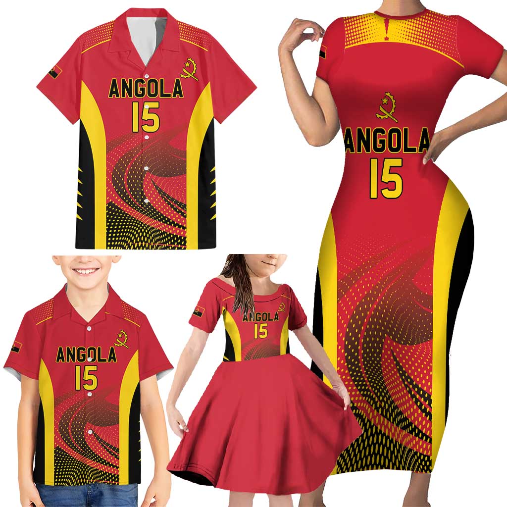 Angola Basketball Custom Family Matching Short Sleeve Bodycon Dress and Hawaiian Shirt Go Champions - Wonder Print Shop