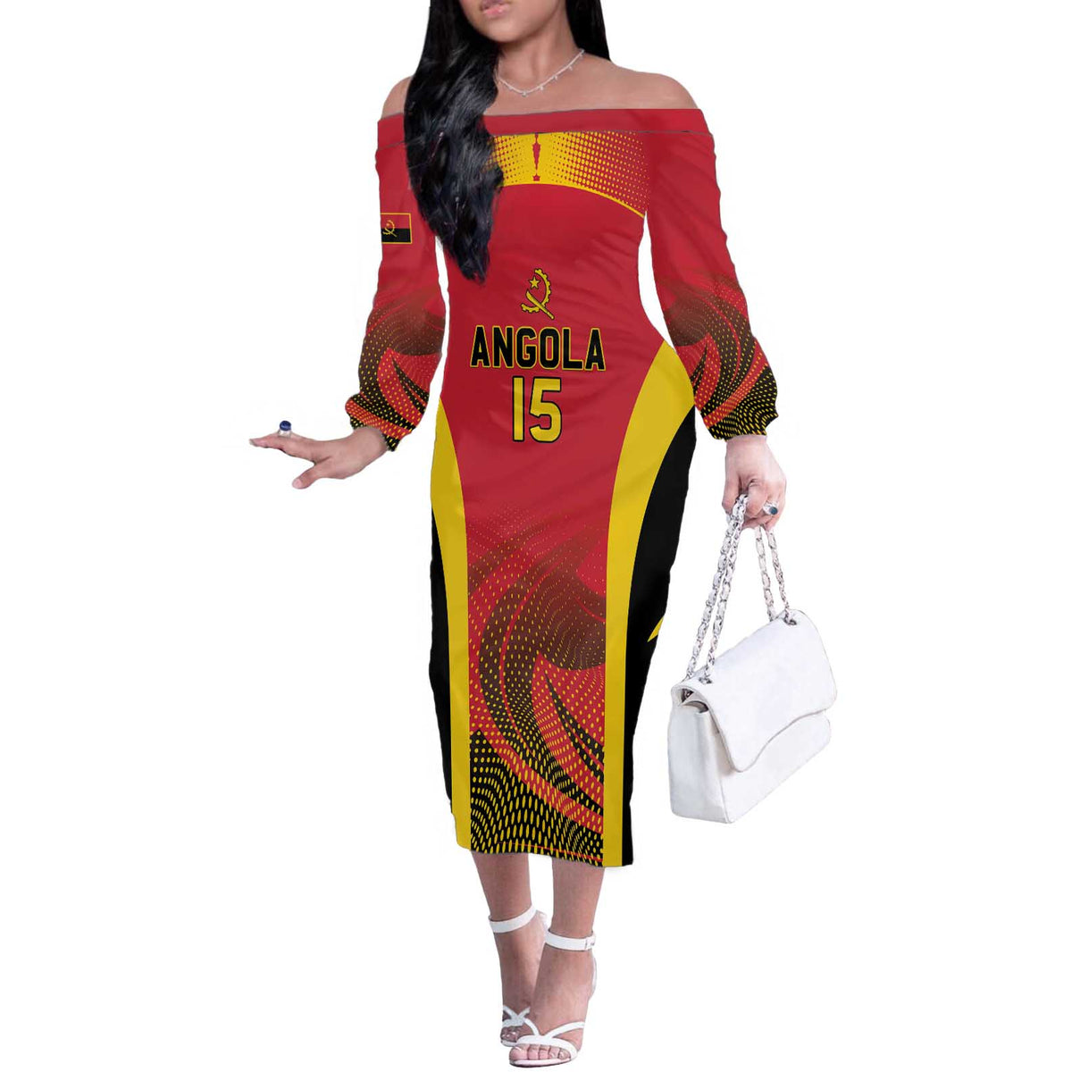 Angola Basketball Custom Off The Shoulder Long Sleeve Dress Go Champions - Wonder Print Shop