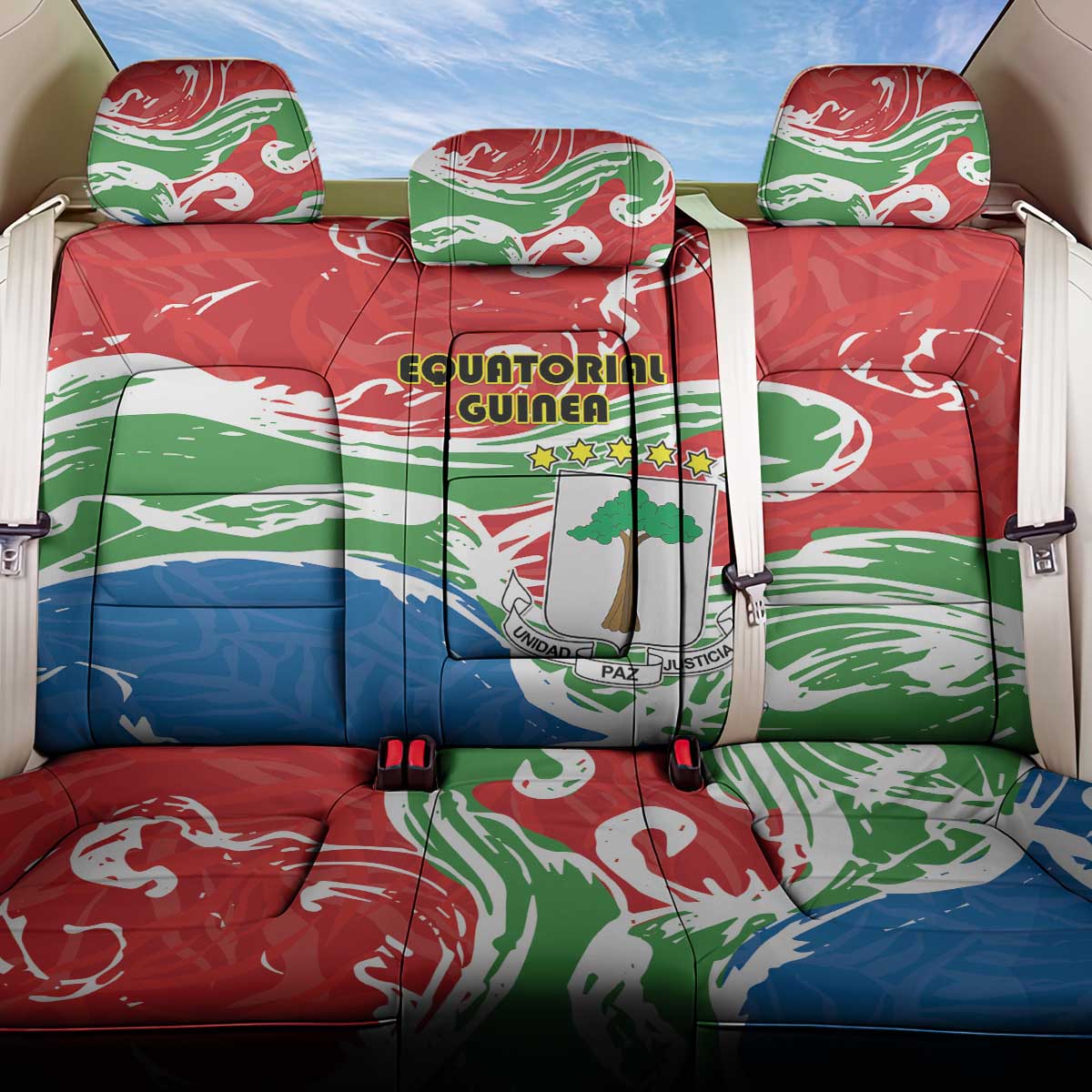 Equatorial Guinea Independence Day Back Car Seat Cover Coat Of Arms With Map - Wonder Print Shop