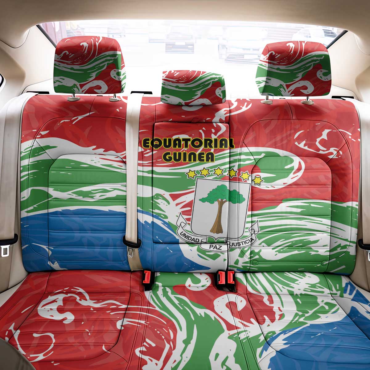 Equatorial Guinea Independence Day Back Car Seat Cover Coat Of Arms With Map - Wonder Print Shop
