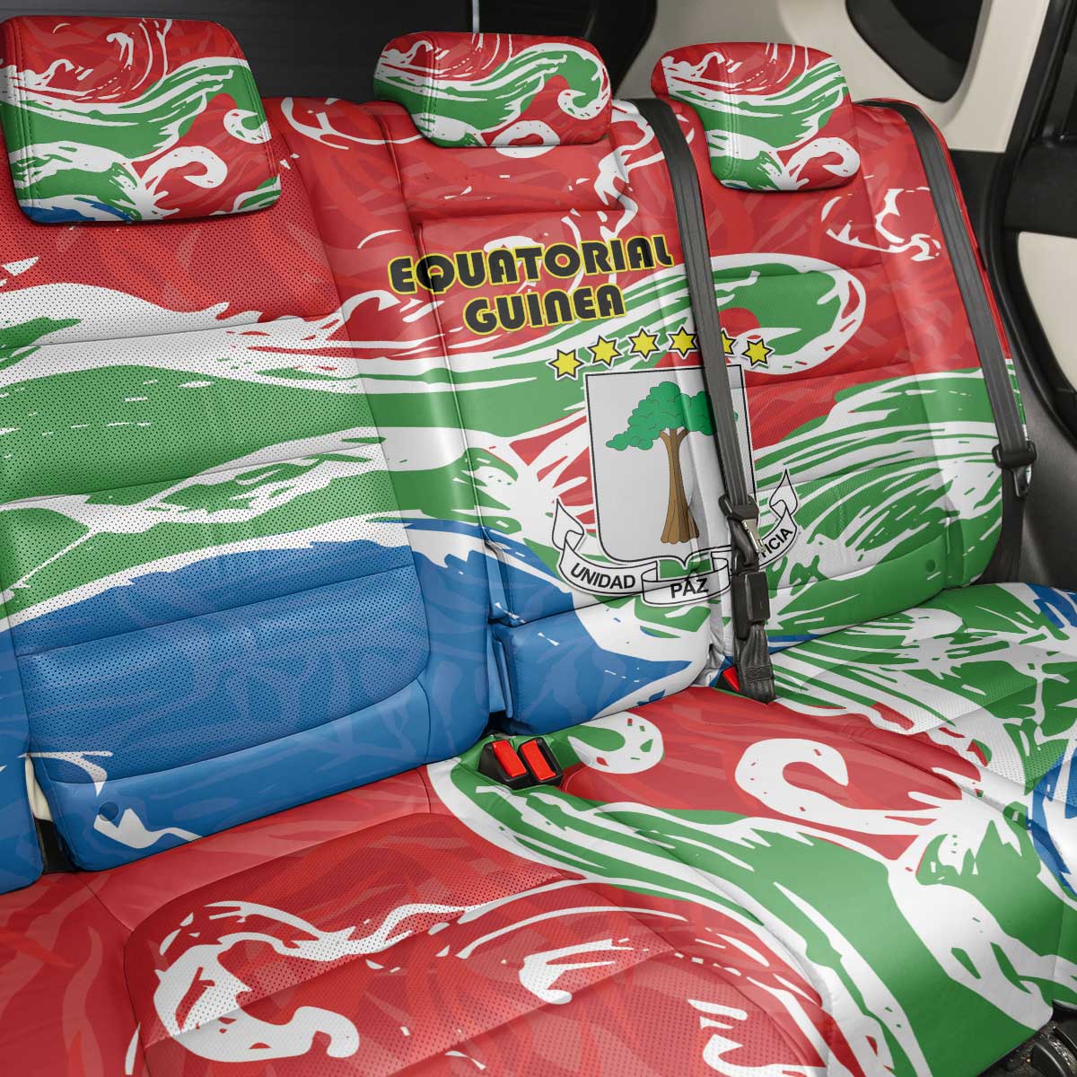 Equatorial Guinea Independence Day Back Car Seat Cover Coat Of Arms With Map - Wonder Print Shop