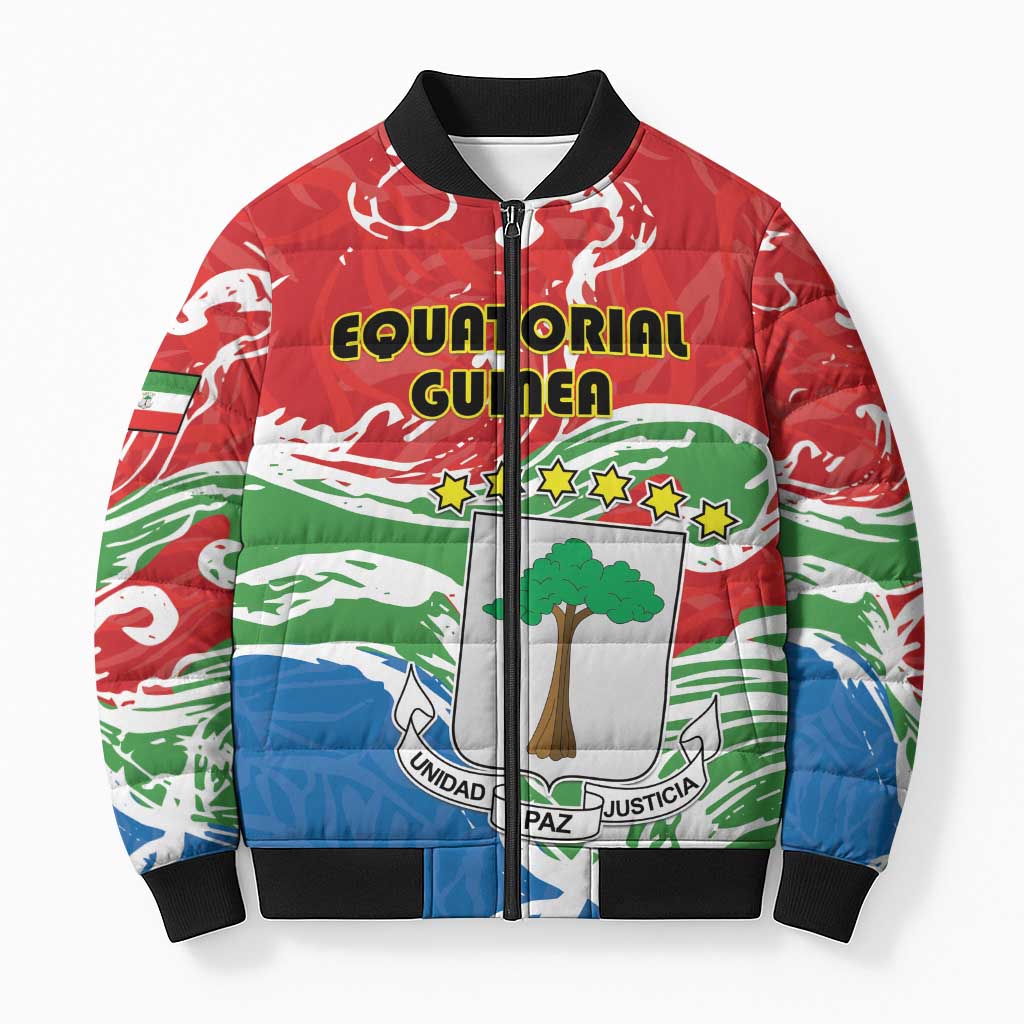 Personalized Equatorial Guinea Independence Day Bomber Puffer Jacket Coat Of Arms With Map - Wonder Print Shop