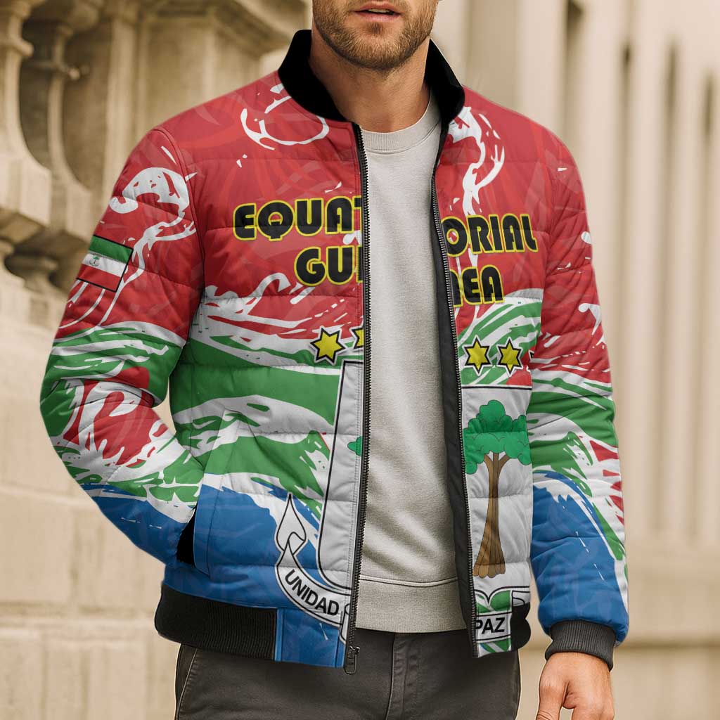 Personalized Equatorial Guinea Independence Day Bomber Puffer Jacket Coat Of Arms With Map - Wonder Print Shop