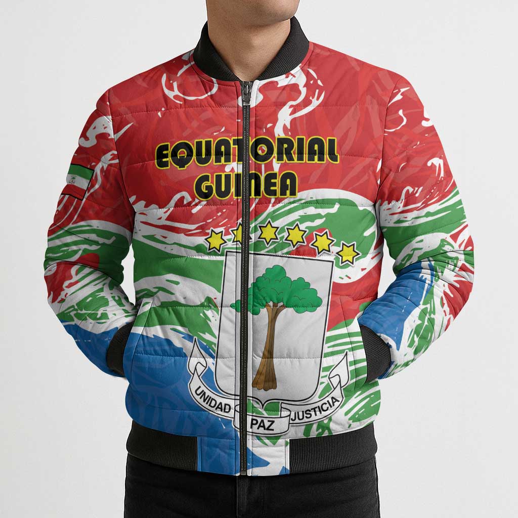 Personalized Equatorial Guinea Independence Day Bomber Puffer Jacket Coat Of Arms With Map - Wonder Print Shop