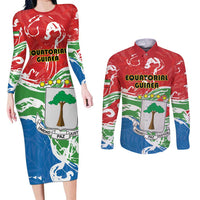 Personalized Equatorial Guinea Independence Day Couples Matching Long Sleeve Bodycon Dress and Long Sleeve Button Shirt Coat Of Arms With Map - Wonder Print Shop
