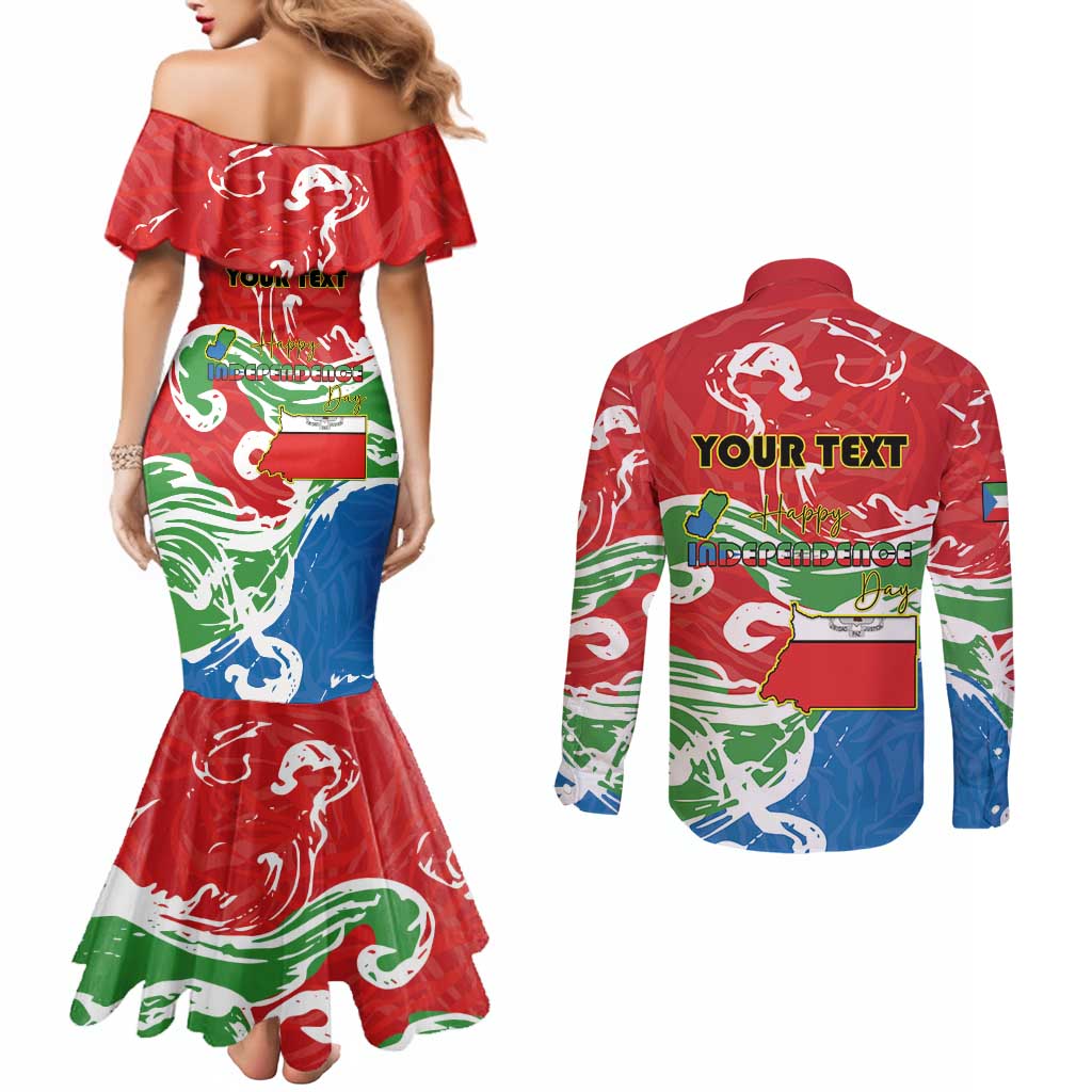 Personalized Equatorial Guinea Independence Day Couples Matching Mermaid Dress and Long Sleeve Button Shirt Coat Of Arms With Map - Wonder Print Shop