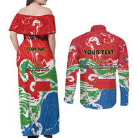 Personalized Equatorial Guinea Independence Day Couples Matching Off Shoulder Maxi Dress and Long Sleeve Button Shirt Coat Of Arms With Map - Wonder Print Shop