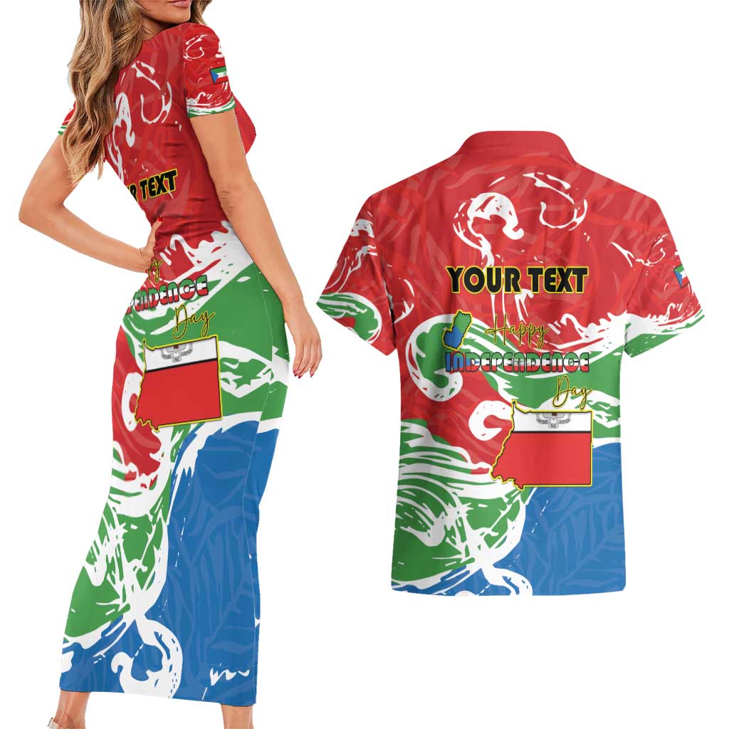 Personalized Equatorial Guinea Independence Day Couples Matching Short Sleeve Bodycon Dress and Hawaiian Shirt Coat Of Arms With Map - Wonder Print Shop
