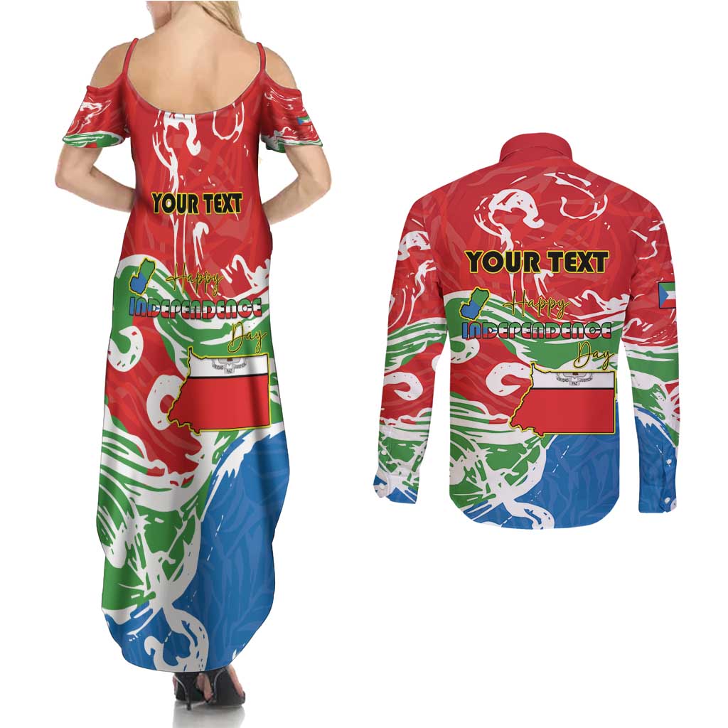 Personalized Equatorial Guinea Independence Day Couples Matching Summer Maxi Dress and Long Sleeve Button Shirt Coat Of Arms With Map - Wonder Print Shop