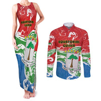 Personalized Equatorial Guinea Independence Day Couples Matching Tank Maxi Dress and Long Sleeve Button Shirt Coat Of Arms With Map - Wonder Print Shop