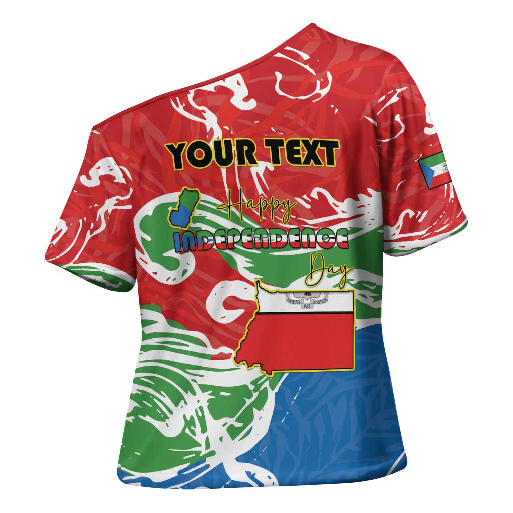 Personalized Equatorial Guinea Independence Day Cross Shoulder Shirt Coat Of Arms With Map - Wonder Print Shop