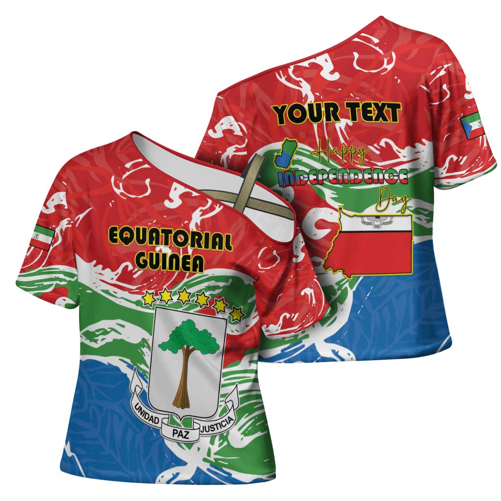 Personalized Equatorial Guinea Independence Day Cross Shoulder Shirt Coat Of Arms With Map - Wonder Print Shop