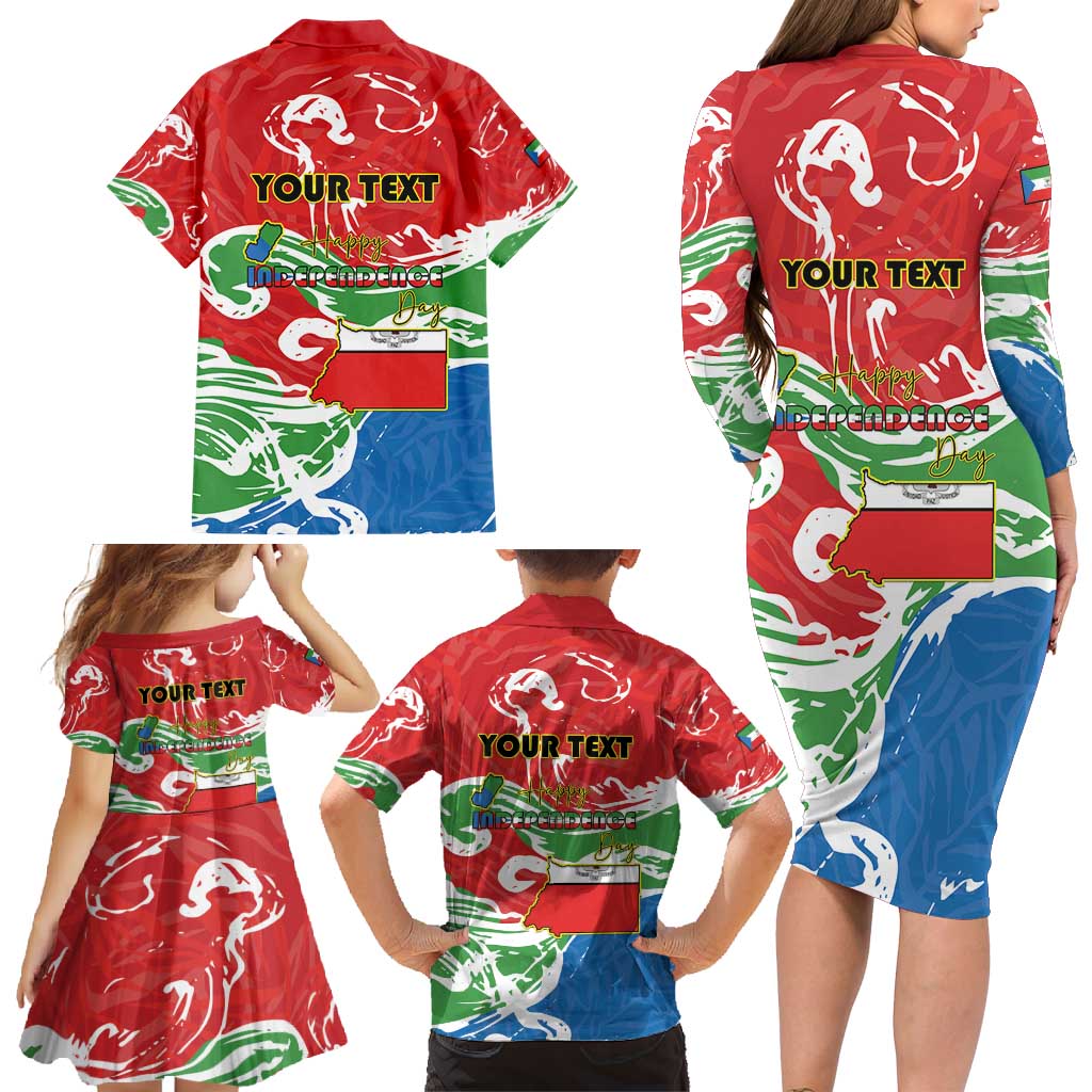 Personalized Equatorial Guinea Independence Day Family Matching Long Sleeve Bodycon Dress and Hawaiian Shirt Coat Of Arms With Map - Wonder Print Shop