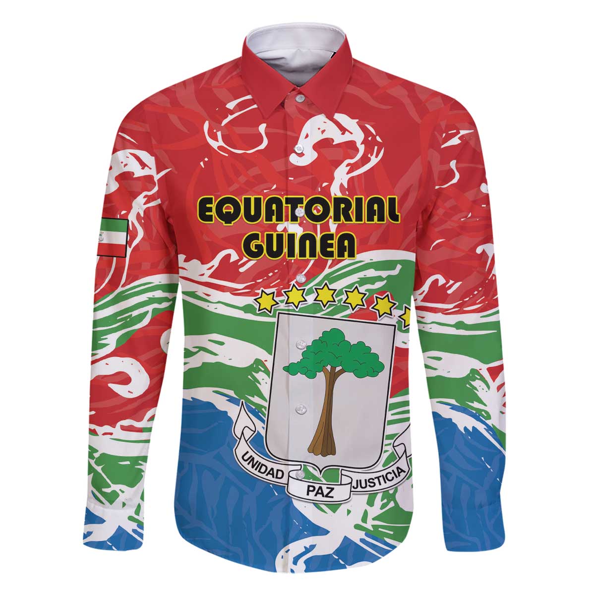 Personalized Equatorial Guinea Independence Day Family Matching Off The Shoulder Long Sleeve Dress and Hawaiian Shirt Coat Of Arms With Map - Wonder Print Shop