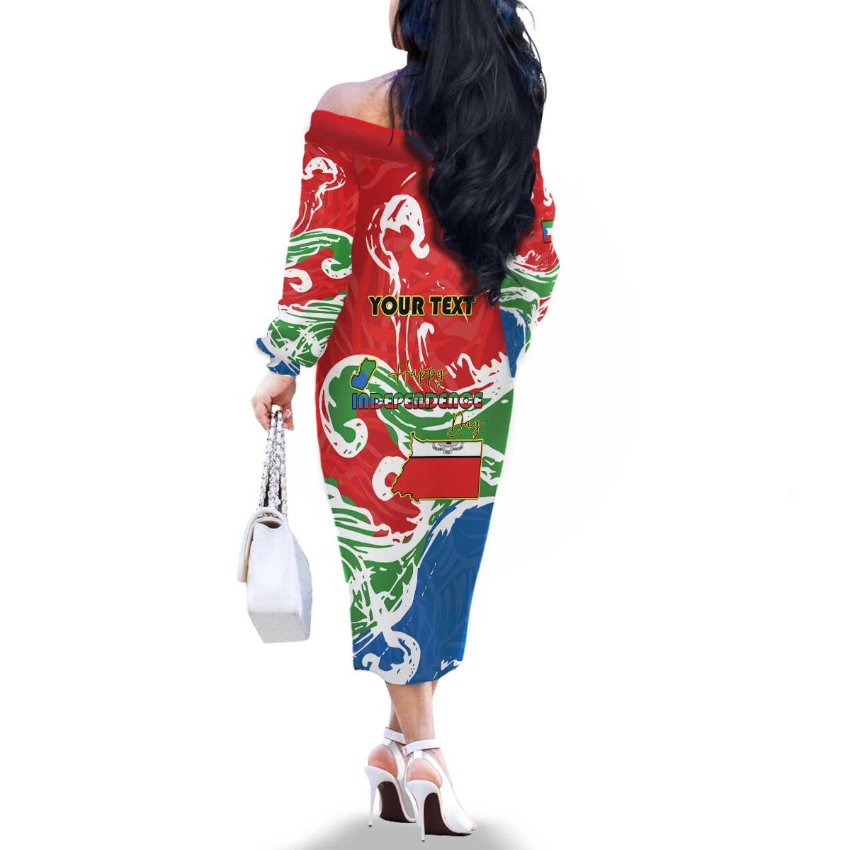 Personalized Equatorial Guinea Independence Day Family Matching Off The Shoulder Long Sleeve Dress and Hawaiian Shirt Coat Of Arms With Map - Wonder Print Shop