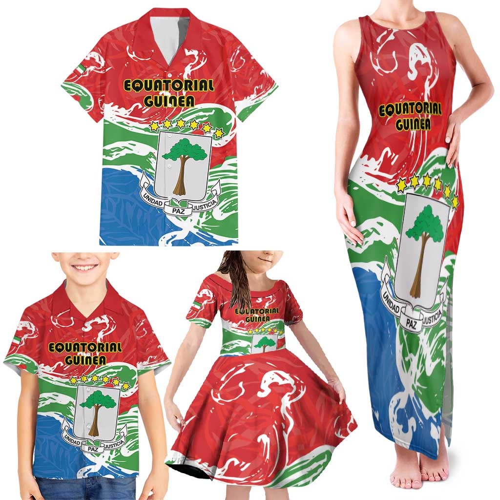 Personalized Equatorial Guinea Independence Day Family Matching Tank Maxi Dress and Hawaiian Shirt Coat Of Arms With Map - Wonder Print Shop