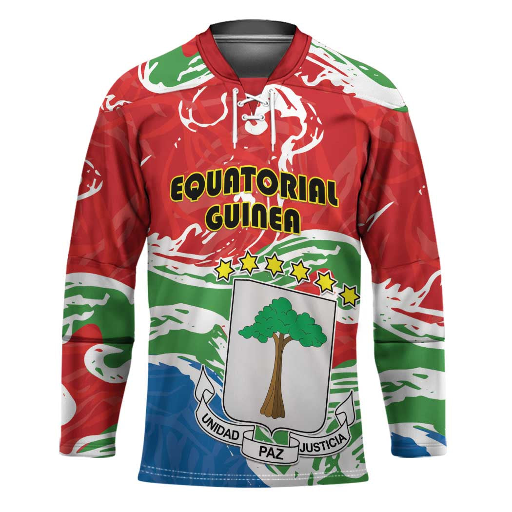 Personalized Equatorial Guinea Independence Day Hockey Jersey Coat Of Arms With Map - Wonder Print Shop