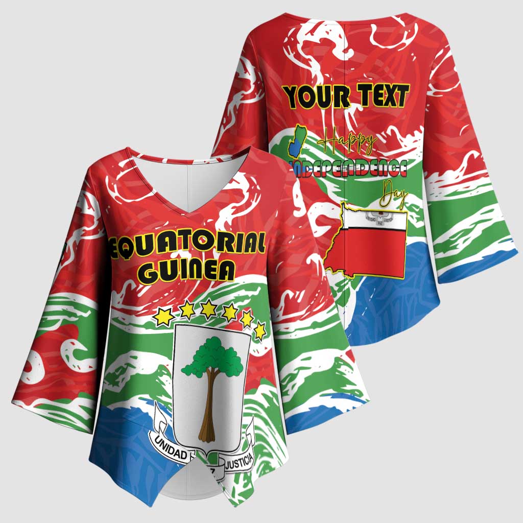 Personalized Equatorial Guinea Independence Day Kimono Sleeve Blouse Coat Of Arms With Map - Wonder Print Shop