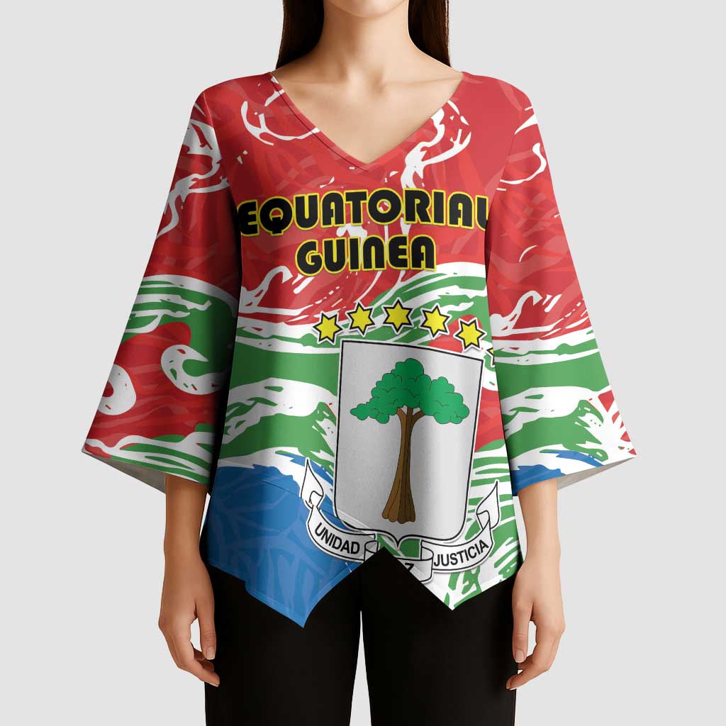 Personalized Equatorial Guinea Independence Day Kimono Sleeve Blouse Coat Of Arms With Map - Wonder Print Shop