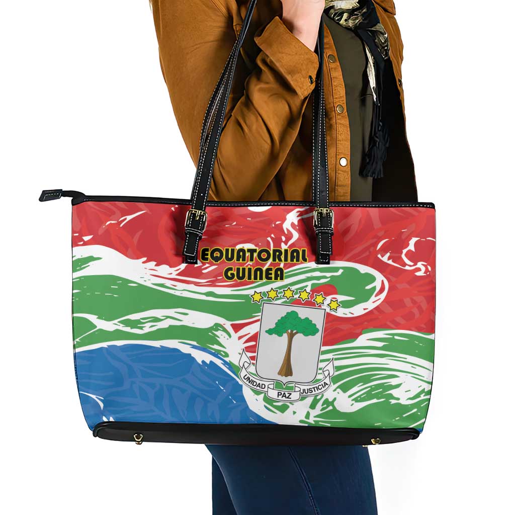 Equatorial Guinea Independence Day Leather Tote Bag Coat Of Arms With Map - Wonder Print Shop
