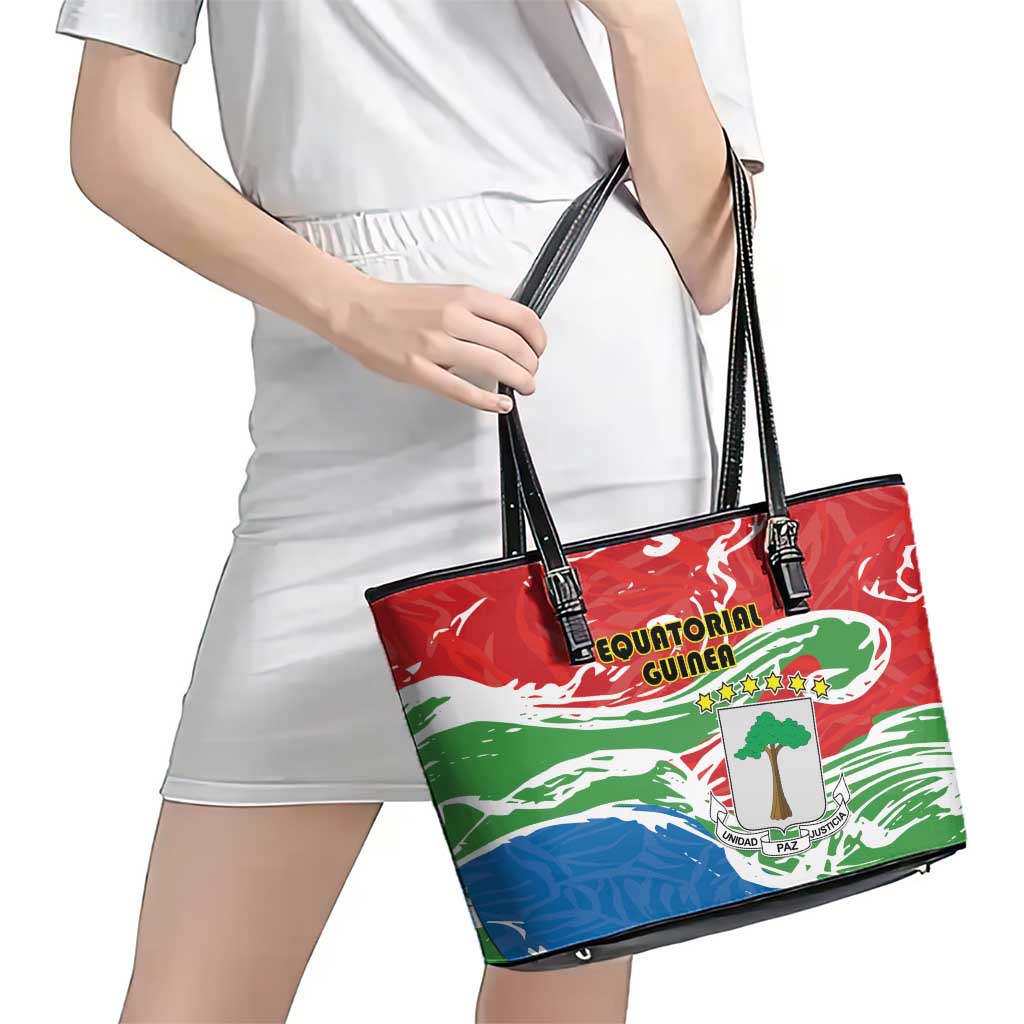 Equatorial Guinea Independence Day Leather Tote Bag Coat Of Arms With Map - Wonder Print Shop