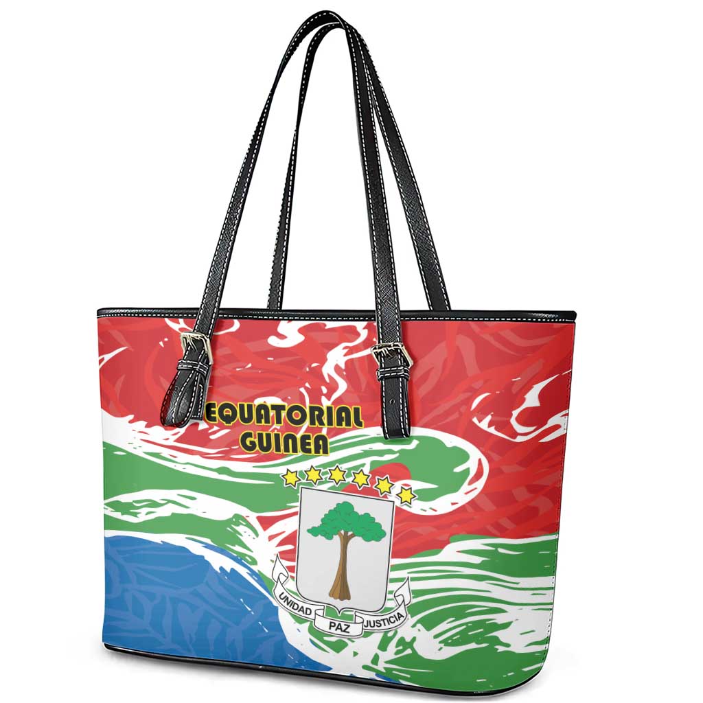 Equatorial Guinea Independence Day Leather Tote Bag Coat Of Arms With Map - Wonder Print Shop