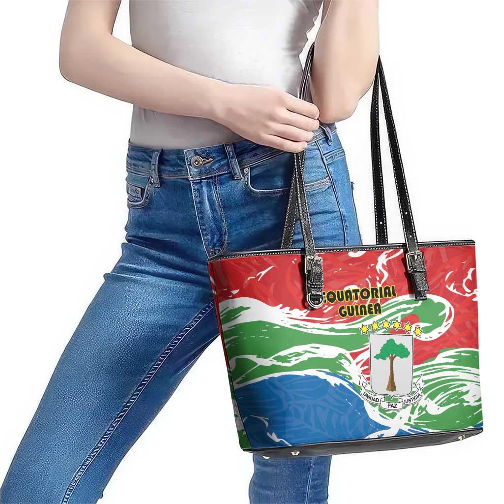 Equatorial Guinea Independence Day Leather Tote Bag Coat Of Arms With Map - Wonder Print Shop