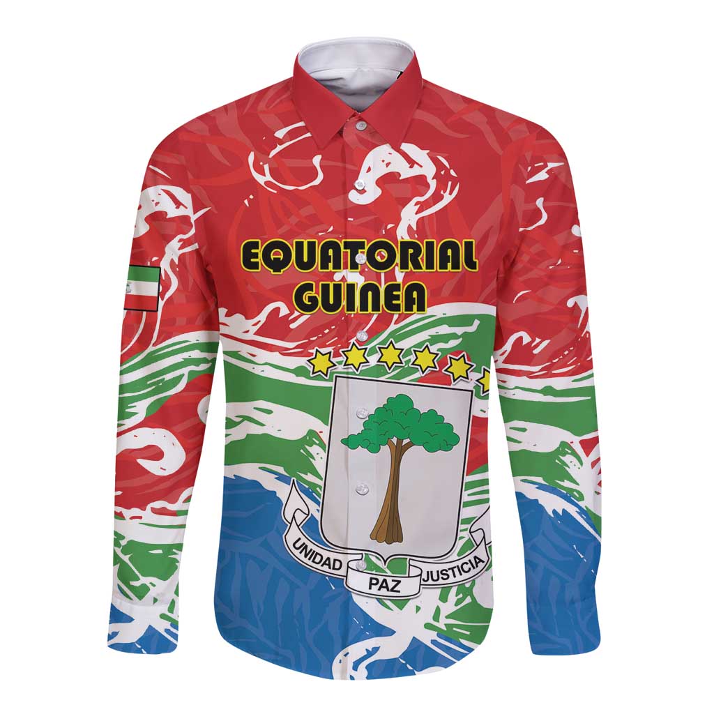 Personalized Equatorial Guinea Independence Day Long Sleeve Button Shirt Coat Of Arms With Map - Wonder Print Shop