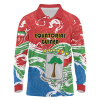 Personalized Equatorial Guinea Independence Day Long Sleeve Polo Shirt Coat Of Arms With Map - Wonder Print Shop