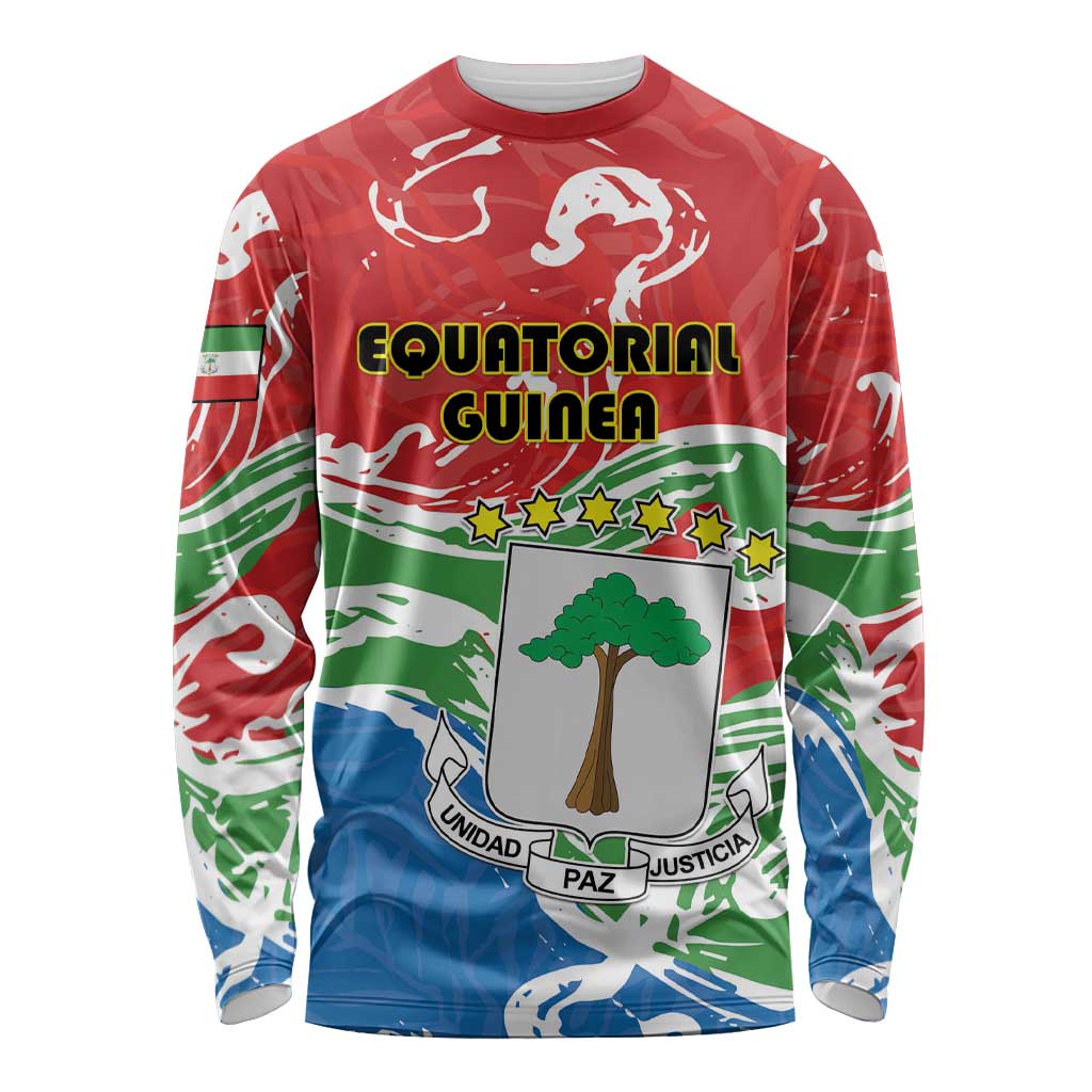 Personalized Equatorial Guinea Independence Day Long Sleeve Shirt Coat Of Arms With Map - Wonder Print Shop