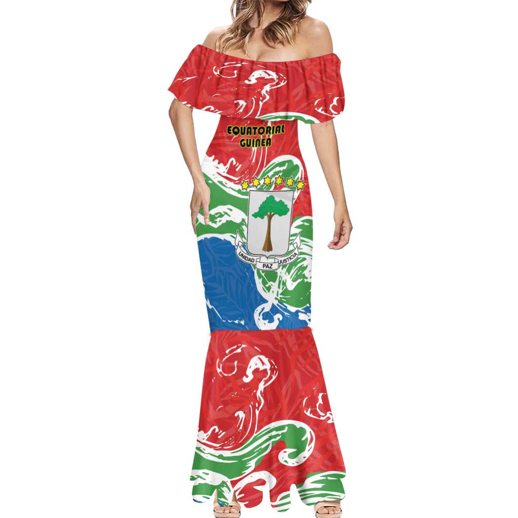 Personalized Equatorial Guinea Independence Day Mermaid Dress Coat Of Arms With Map - Wonder Print Shop