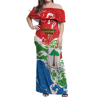 Personalized Equatorial Guinea Independence Day Off Shoulder Maxi Dress Coat Of Arms With Map - Wonder Print Shop