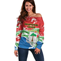 Personalized Equatorial Guinea Independence Day Off Shoulder Sweater Coat Of Arms With Map - Wonder Print Shop