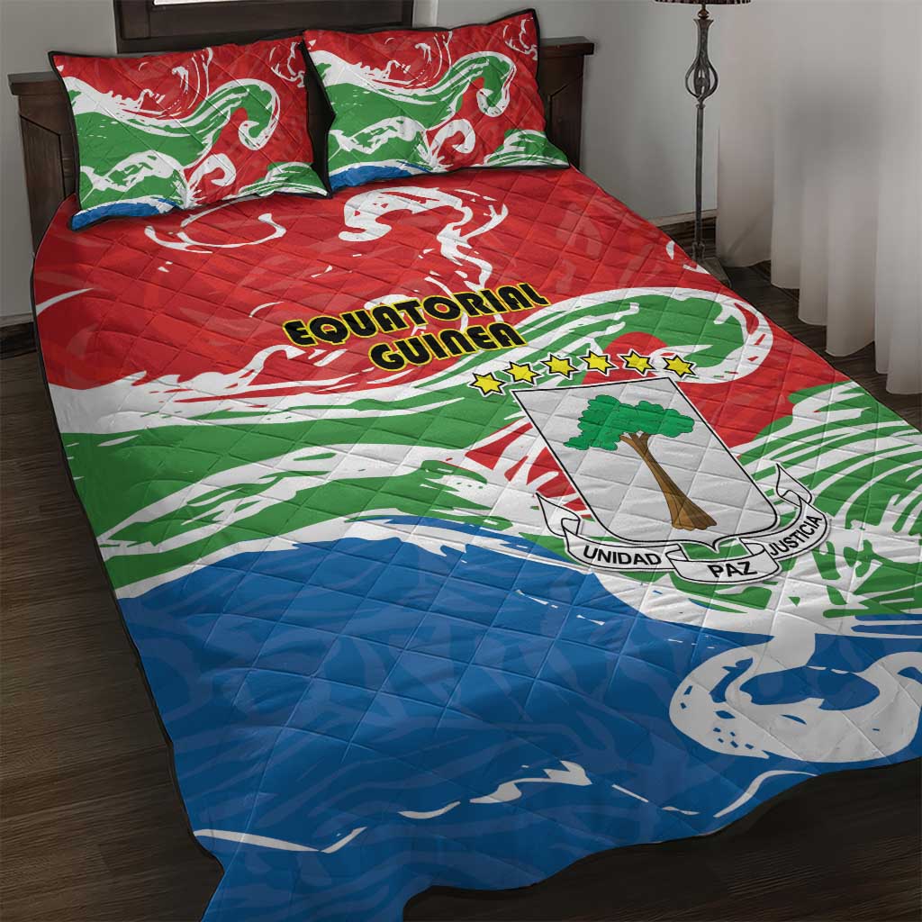 Equatorial Guinea Independence Day Quilt Bed Set Coat Of Arms With Map - Wonder Print Shop