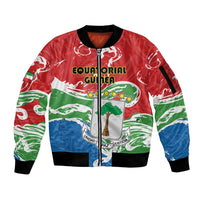Personalized Equatorial Guinea Independence Day Sleeve Zip Bomber Jacket Coat Of Arms With Map - Wonder Print Shop