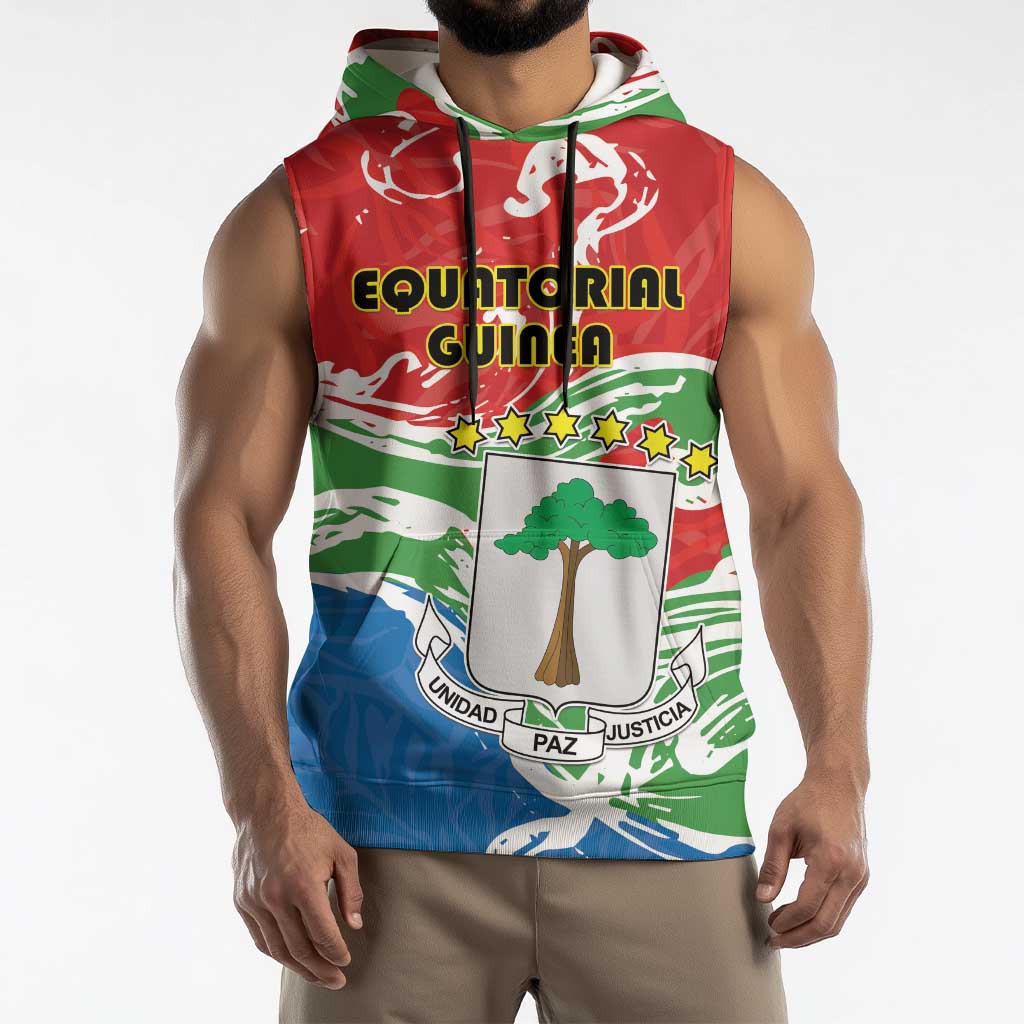 Personalized Equatorial Guinea Independence Day Sleeveless Hoodie Coat Of Arms With Map - Wonder Print Shop