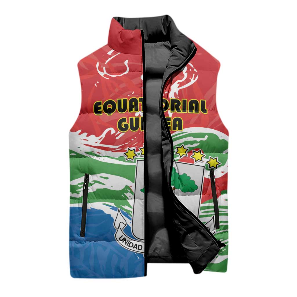 Personalized Equatorial Guinea Independence Day Sleeveless Puffer Jacket Coat Of Arms With Map - Wonder Print Shop