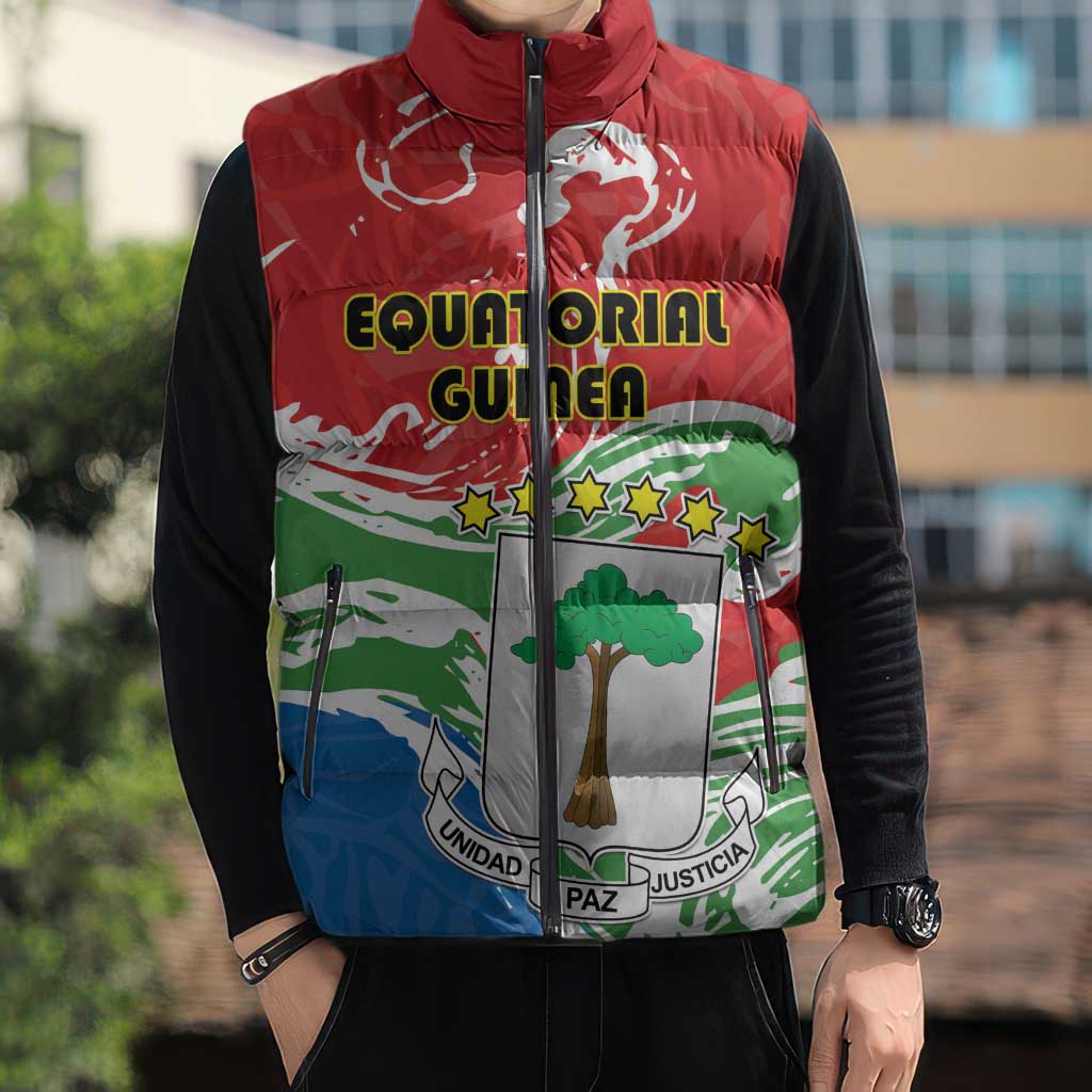 Personalized Equatorial Guinea Independence Day Sleeveless Puffer Jacket Coat Of Arms With Map - Wonder Print Shop