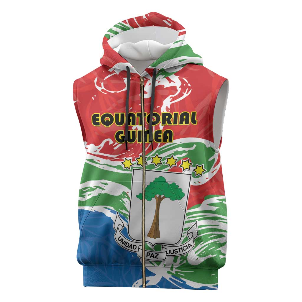 Personalized Equatorial Guinea Independence Day Sleeveless Zip Hoodie Coat Of Arms With Map - Wonder Print Shop