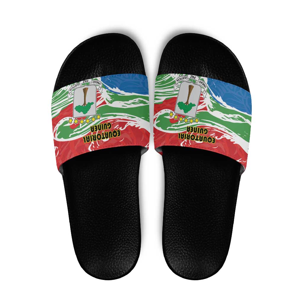 Equatorial Guinea Independence Day Slide Sandals Coat Of Arms With Map - Wonder Print Shop