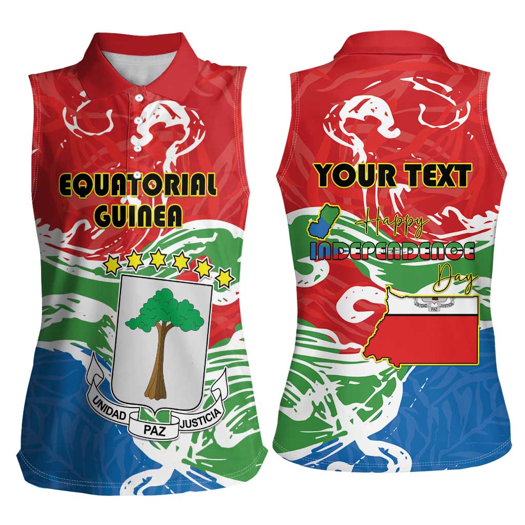 Personalized Equatorial Guinea Independence Day Women Sleeveless Polo Shirt Coat Of Arms With Map - Wonder Print Shop