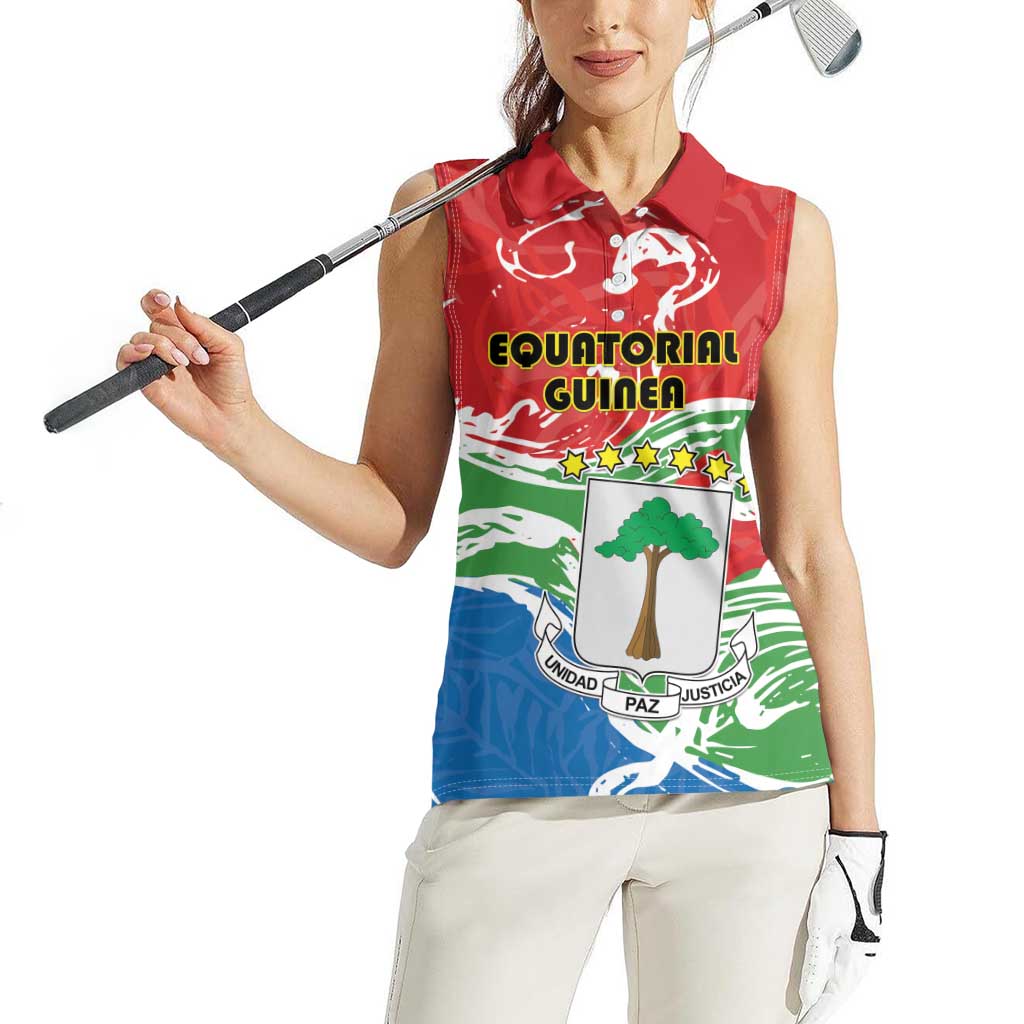 Personalized Equatorial Guinea Independence Day Women Sleeveless Polo Shirt Coat Of Arms With Map - Wonder Print Shop