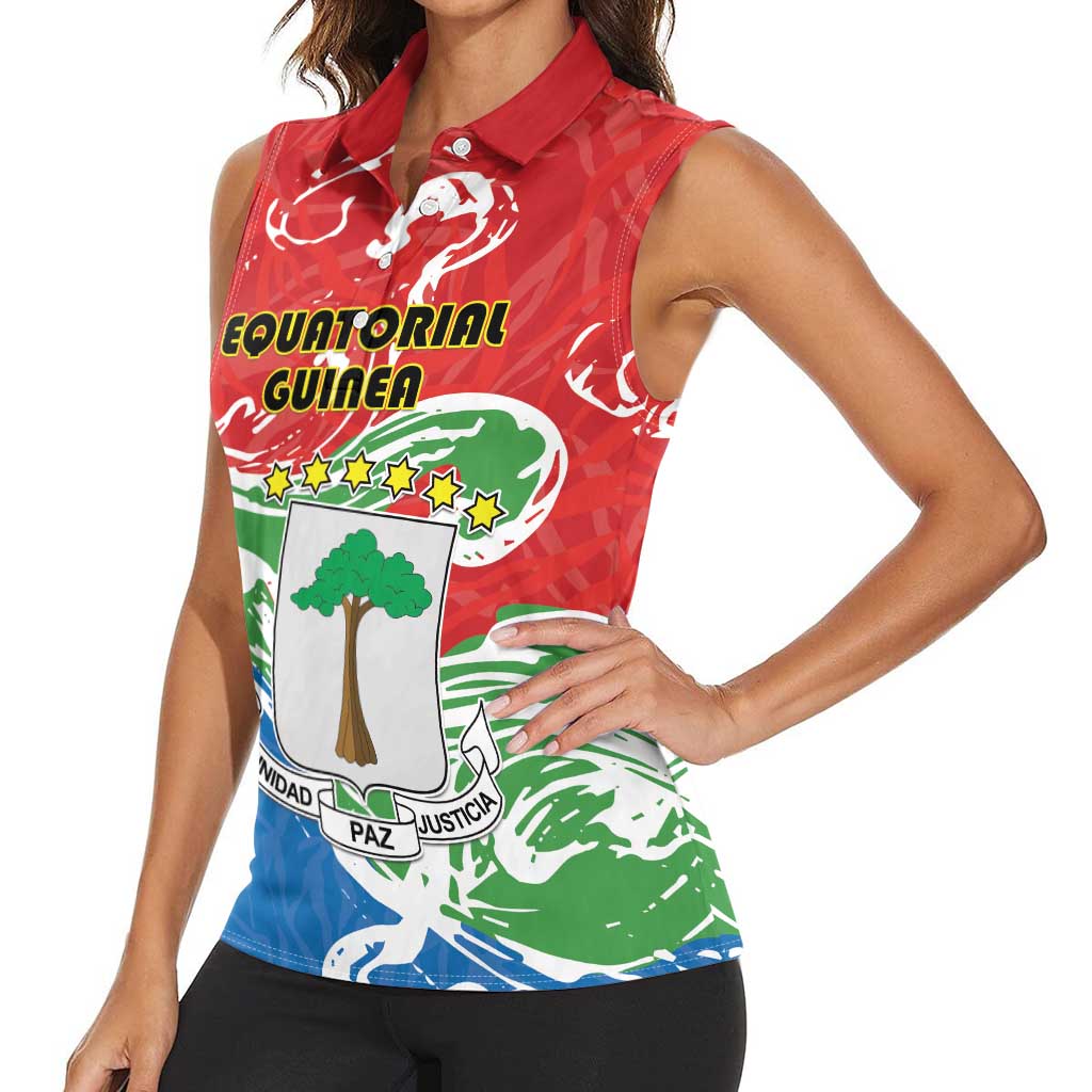 Personalized Equatorial Guinea Independence Day Women Sleeveless Polo Shirt Coat Of Arms With Map - Wonder Print Shop