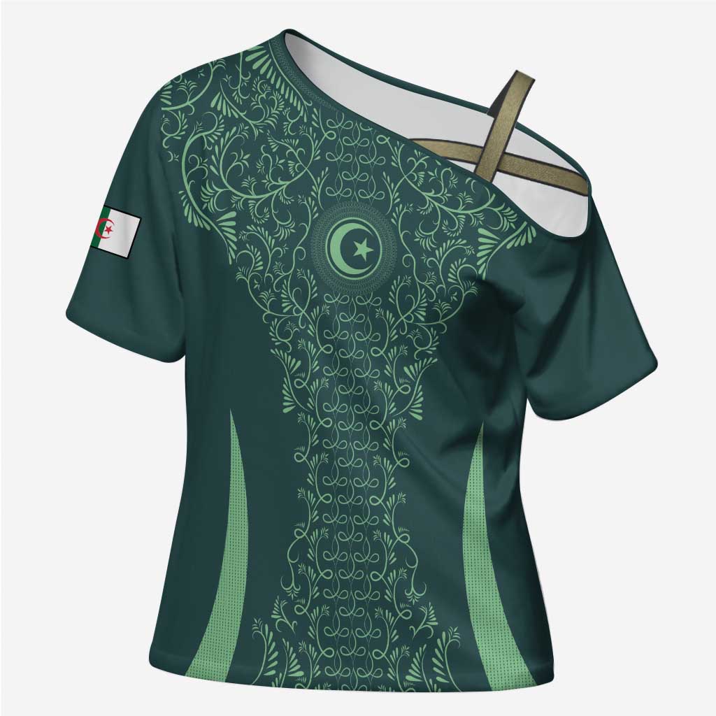 Custom Algeria Football Cross Shoulder Shirt Come On Greens - Wonder Print Shop