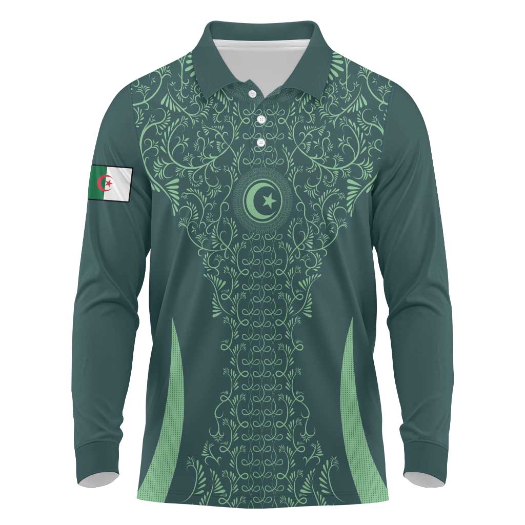 Custom Algeria Football Long Sleeve Polo Shirt Come On Greens - Wonder Print Shop