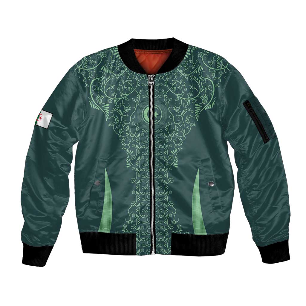 Custom Algeria Football Sleeve Zip Bomber Jacket Come On Greens - Wonder Print Shop