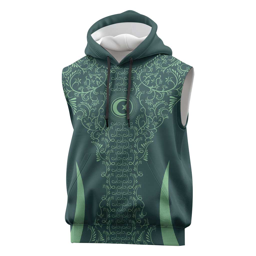 Custom Algeria Football Sleeveless Hoodie Come On Greens - Wonder Print Shop